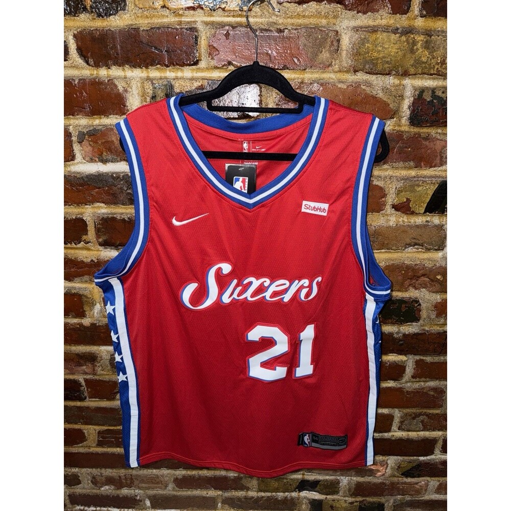 Philadelphia 76ers JOEL EMBIID Red Nike Swingman Jersey, Size XXL